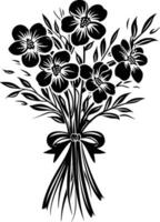 AI generated Silhouette spring flower bouquet tied with ribbon black color only vector