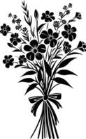 AI generated Silhouette spring flower bouquet tied with ribbon black color only vector