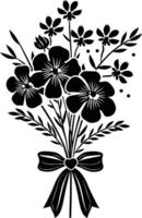 AI generated Silhouette spring flower bouquet tied with ribbon black color only vector