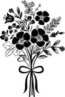 AI generated Silhouette spring flower bouquet tied with ribbon black color only vector