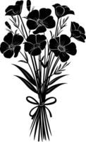 AI generated Silhouette spring flower bouquet tied with ribbon black color only vector