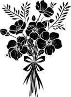 AI generated Silhouette spring flower bouquet tied with ribbon black color only vector