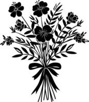 AI generated Silhouette spring flower bouquet tied with ribbon black color only vector