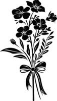 AI generated Silhouette spring flower bouquet tied with ribbon black color only vector