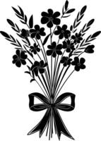 AI generated Silhouette spring flower bouquet tied with ribbon black color only vector