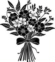 AI generated Silhouette spring flower bouquet tied with ribbon black color only vector