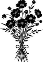 AI generated Silhouette spring flower bouquet tied with ribbon black color only vector