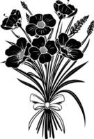 ai generado silueta primavera flor ramo de flores atado con cinta negro color solamente vector