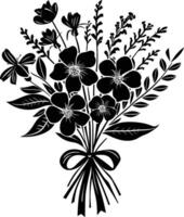 AI generated Silhouette spring flower bouquet tied with ribbon black color only vector