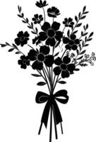 AI generated Silhouette spring flower bouquet tied with ribbon black color only vector