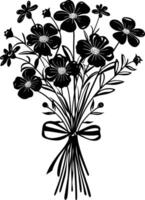 AI generated Silhouette spring flower bouquet tied with ribbon black color only vector