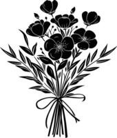 AI generated Silhouette spring flower bouquet tied with ribbon black color only vector