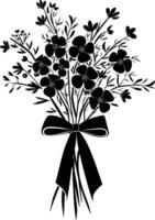 AI generated Silhouette spring flower bouquet tied with ribbon black color only vector