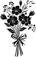 AI generated Silhouette spring flower bouquet tied with ribbon black color only vector