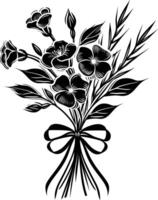 AI generated Silhouette spring flower bouquet tied with ribbon black color only vector