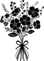 AI generated Silhouette spring flower bouquet tied with ribbon black color only vector