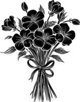 AI generated Silhouette spring flower bouquet tied with ribbon black color only vector