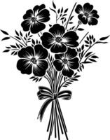 AI generated Silhouette spring flower bouquet tied with ribbon black color only vector