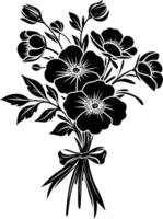 AI generated Silhouette spring flower bouquet tied with ribbon black color only vector