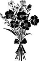 AI generated Silhouette spring flower bouquet tied with ribbon black color only vector