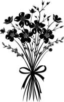 AI generated Silhouette spring flower bouquet tied with ribbon black color only vector