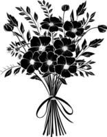 AI generated Silhouette spring flower bouquet tied with ribbon black color only vector