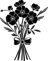 AI generated Silhouette spring flower bouquet tied with ribbon black color only vector