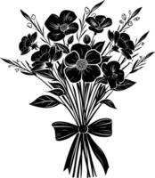 AI generated Silhouette spring flower bouquet tied with ribbon black color only vector