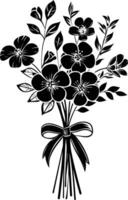 AI generated Silhouette spring flower bouquet tied with ribbon black color only vector