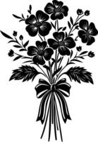 AI generated Silhouette spring flower bouquet tied with ribbon black color only vector