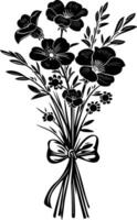AI generated Silhouette spring flower bouquet tied with ribbon black color only vector