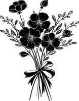 AI generated Silhouette spring flower bouquet tied with ribbon black color only vector