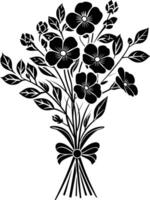 AI generated Silhouette spring flower bouquet tied with ribbon black color only vector