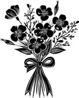 AI generated Silhouette spring flower bouquet tied with ribbon black color only vector