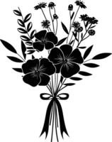 AI generated Silhouette spring flower bouquet tied with ribbon black color only vector