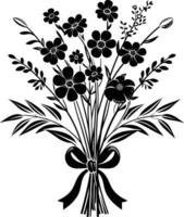 AI generated Silhouette spring flower bouquet tied with ribbon black color only vector