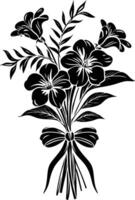 AI generated Silhouette spring flower bouquet tied with ribbon black color only vector