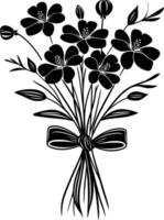 AI generated Silhouette spring flower bouquet tied with ribbon black color only vector