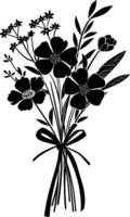 AI generated Silhouette spring flower bouquet tied with ribbon black color only vector