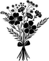 AI generated Silhouette spring flower bouquet tied with ribbon black color only vector