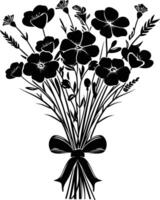 AI generated Silhouette spring flower bouquet tied with ribbon black color only vector