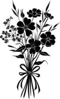 AI generated Silhouette spring flower bouquet tied with ribbon black color only vector