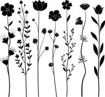 AI generated Silhouette spring flower collection black color only vector