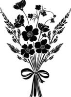 AI generated Silhouette spring flower bouquet tied with ribbon black color only vector