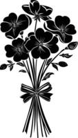 AI generated Silhouette spring flower bouquet tied with ribbon black color only vector