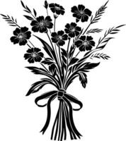 AI generated Silhouette spring flower bouquet tied with ribbon black color only vector