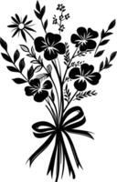 AI generated Silhouette spring flower bouquet tied with ribbon black color only vector