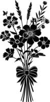 AI generated Silhouette spring flower bouquet tied with ribbon black color only vector