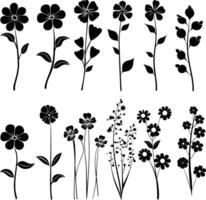 AI generated Silhouette spring flower collection black color only vector