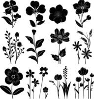 AI generated Silhouette spring flower collection black color only vector